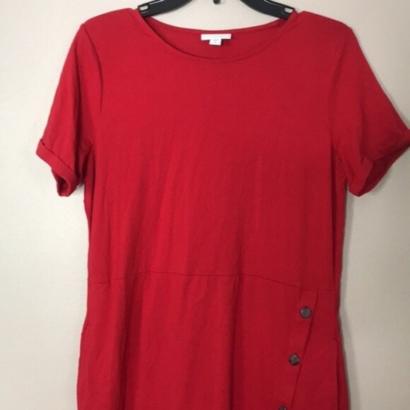 J. Jill cotton blend red shirt dress with side button details size small tall - Picture 2 of 12